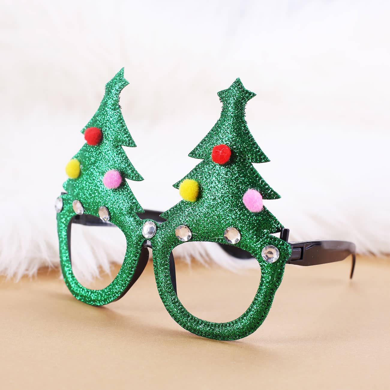 glitzernde Spaßbrille - Weihnachtsbaum mit Kugeln