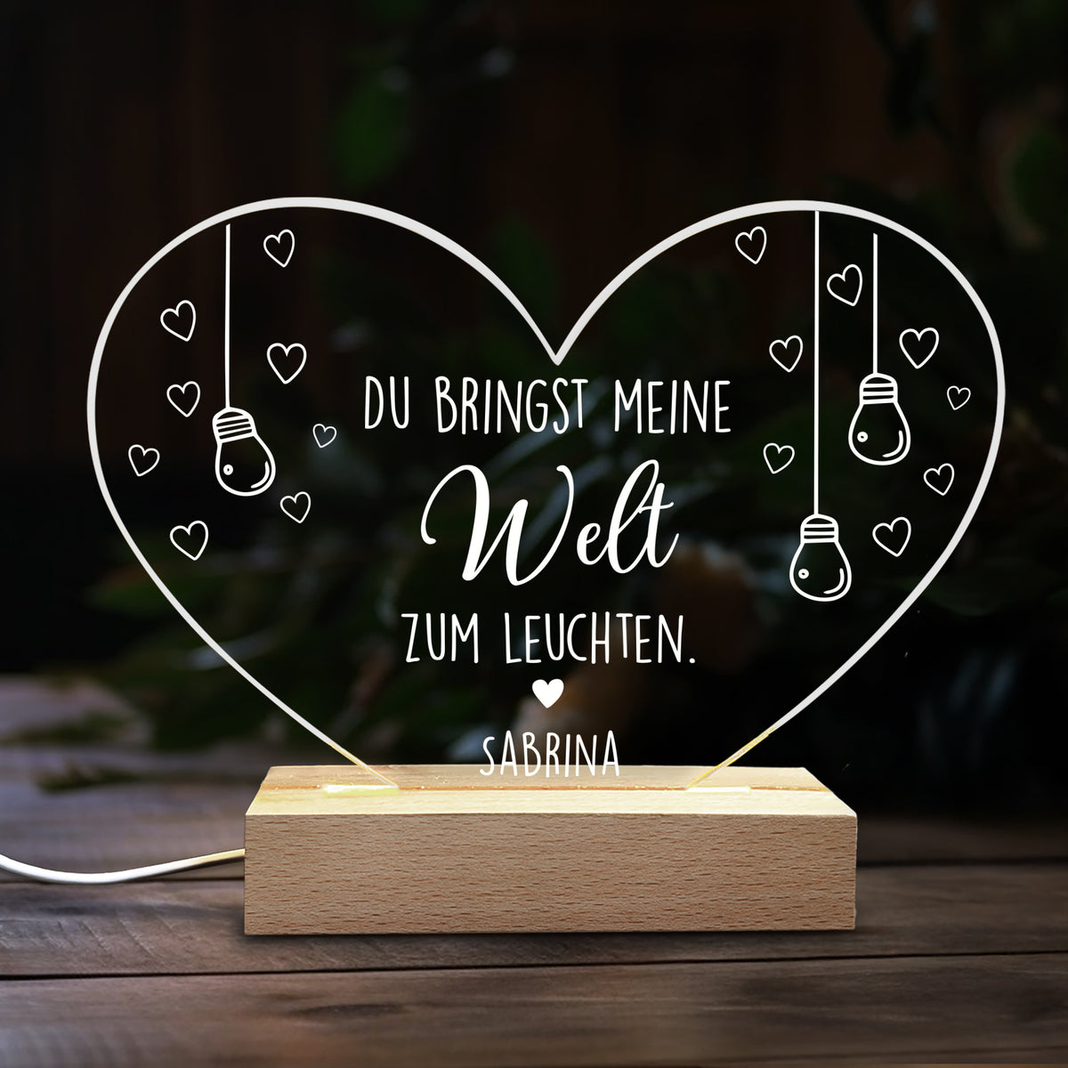Personalisierte LED Acryl-Lampe Herz mit Namen zum Valentinstag – geschenke -online.de