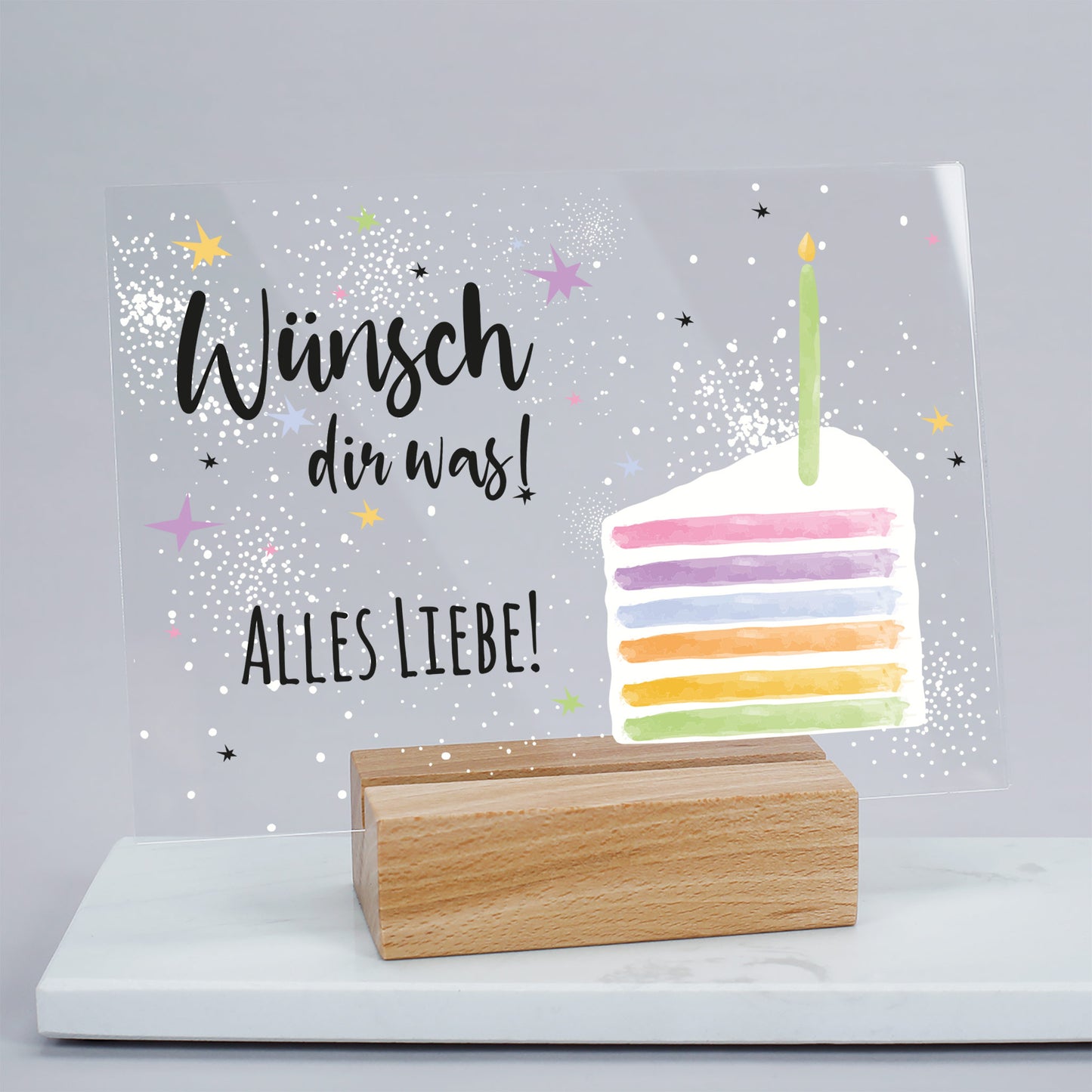 Personalisierbares Acrylschild zum Geburtstag | Perfekt als Geldgeschenk | Tortenmotiv