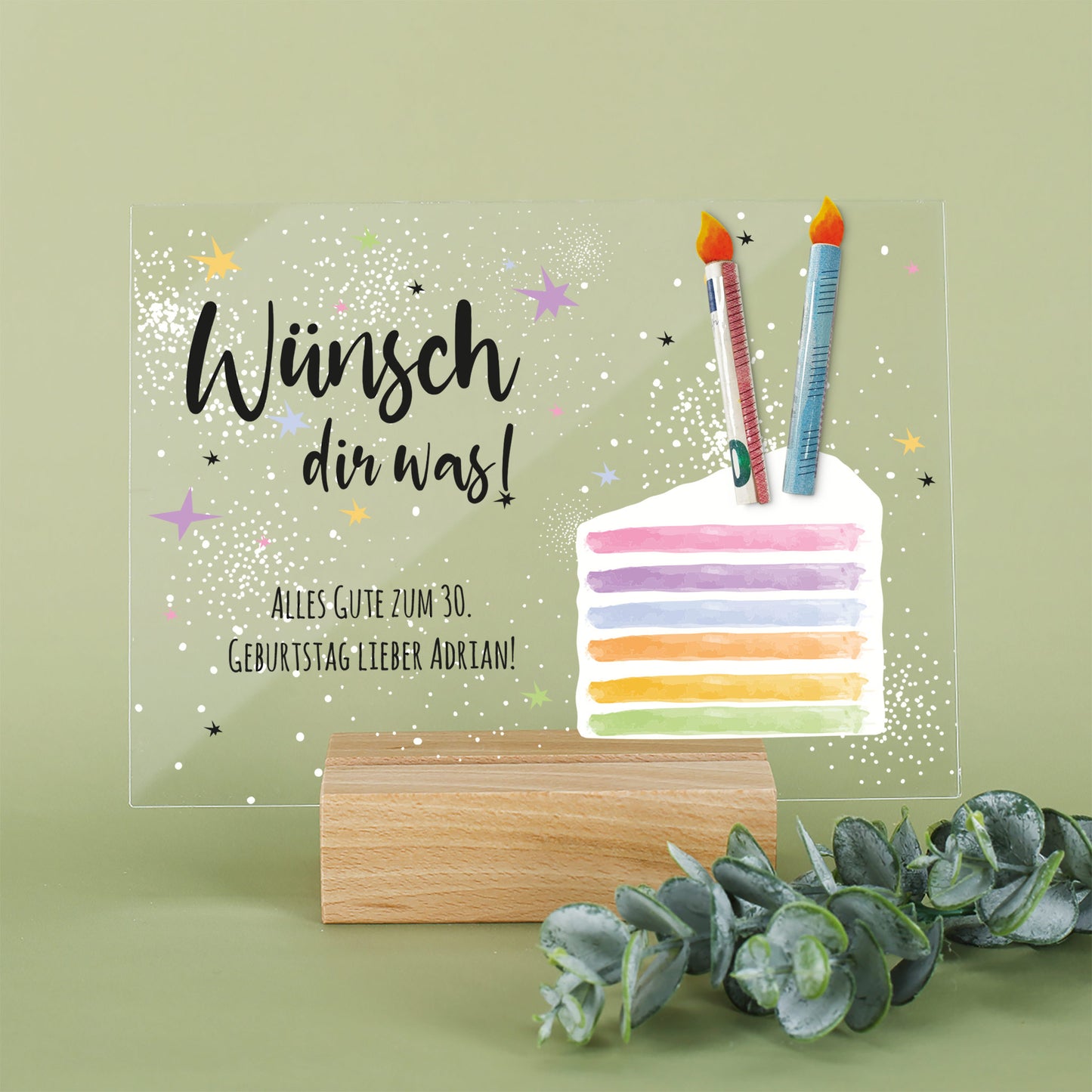 Personalisierbares Acrylschild zum Geburtstag | Perfekt als Geldgeschenk | Tortenmotiv