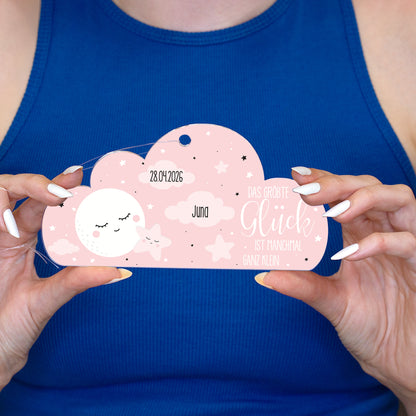 Acryl Anhänger rosa Wolke zur Geburt personalisiert mit Name & Geburtsdatum | Deko für Mädchen