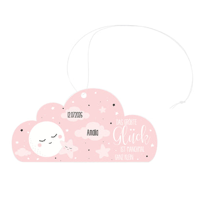 Acryl Anhänger rosa Wolke zur Geburt personalisiert mit Name & Geburtsdatum | Deko für Mädchen