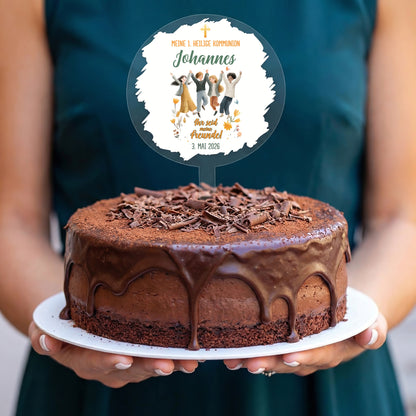 Tortentopper Kommunion Johannes auf Schokoladentorte mit personalisiertem Namen und Datum