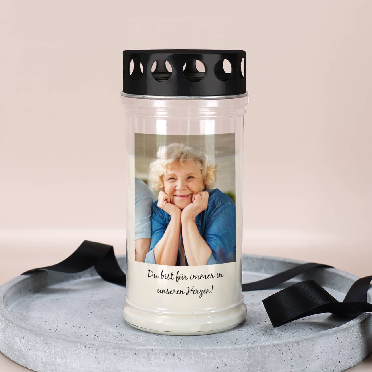 Grablicht personalisiert mit Foto und Text