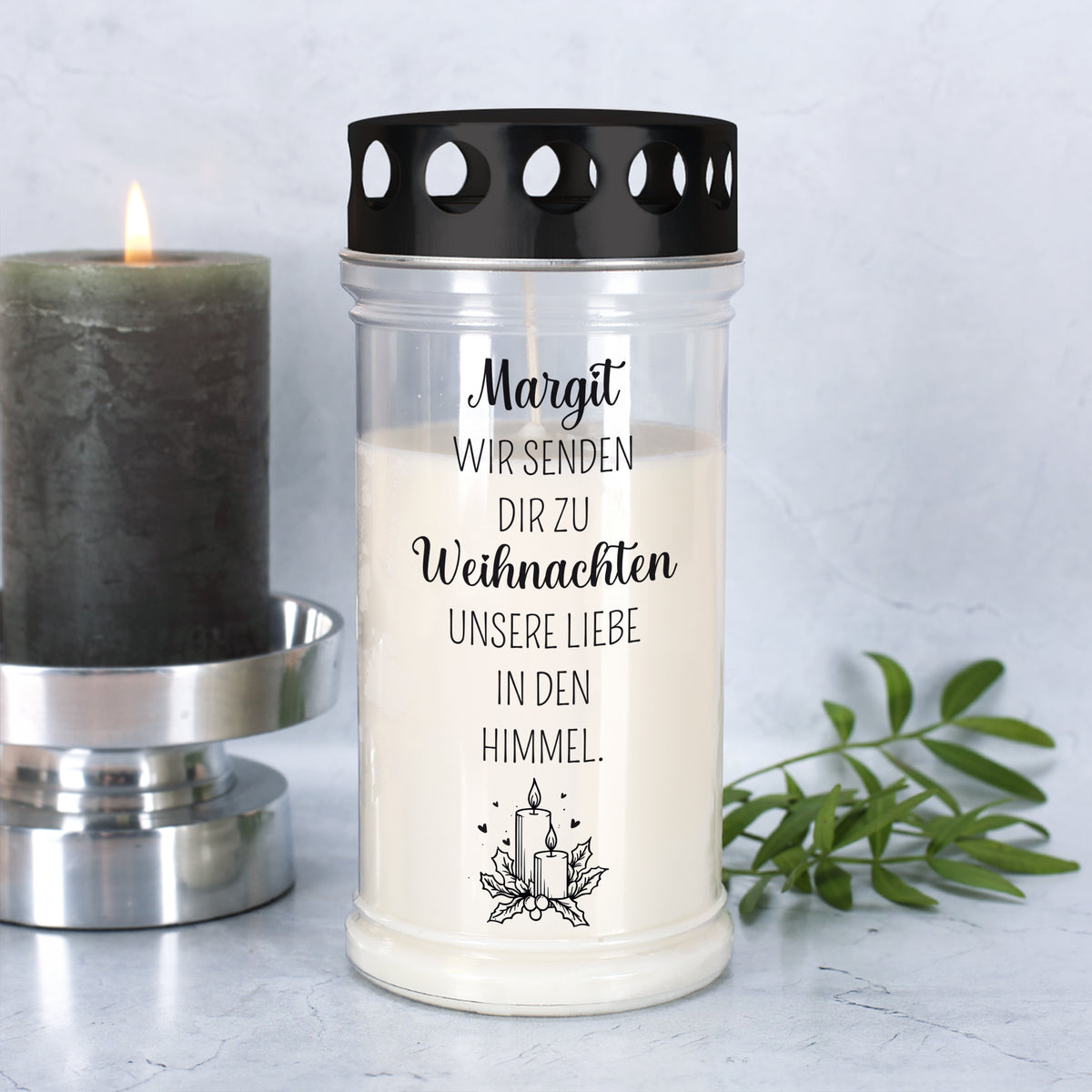Personalisierbares Grablicht zu Weihnachten