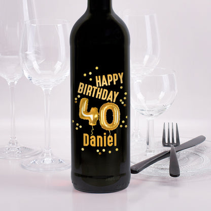 Biorebe Wein zum 40. Geburtstag personalisiert mit Name | Luftballon & Konfetti Design