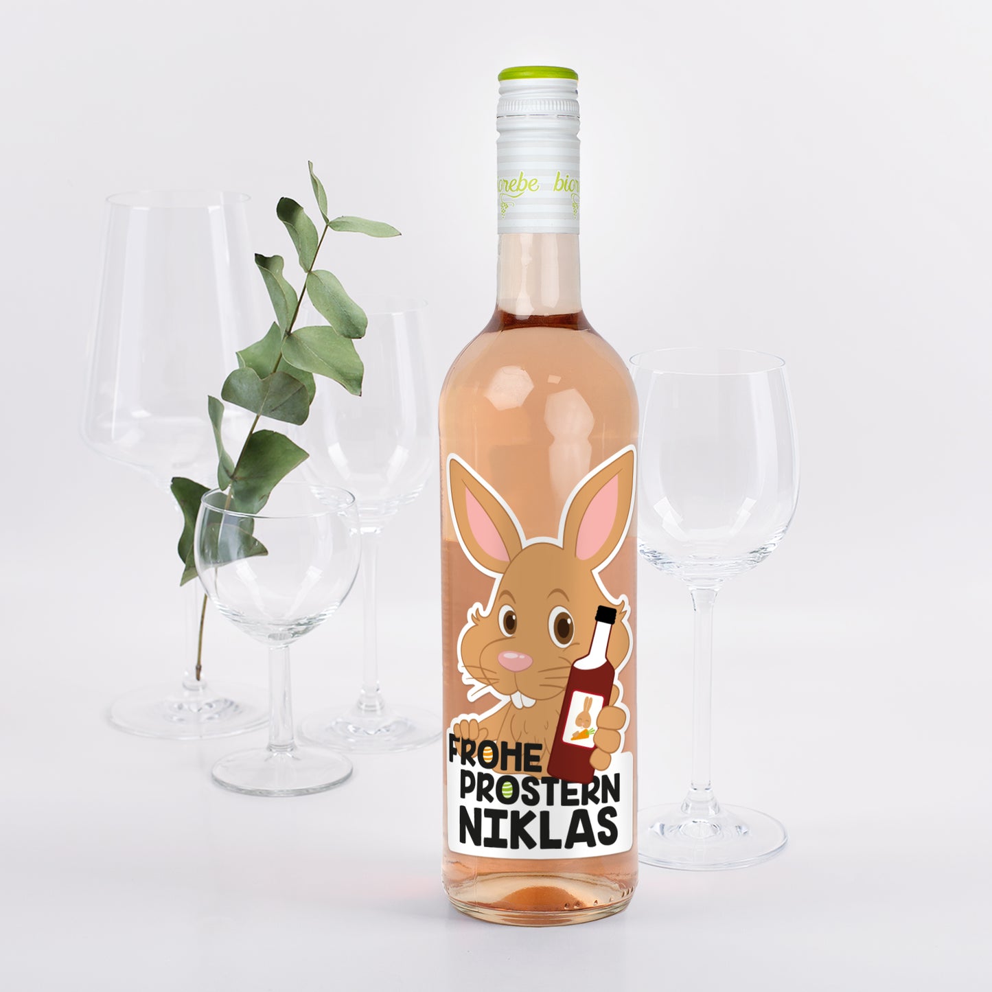 Frohe Prostern - Weinflasche zu Ostern mit bedrucktem Etikett | Biorebe Wein