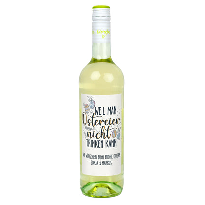 Biorebe Wein zu Ostern mit Wunschtext | „Weil man Ostereier nicht trinken kann“