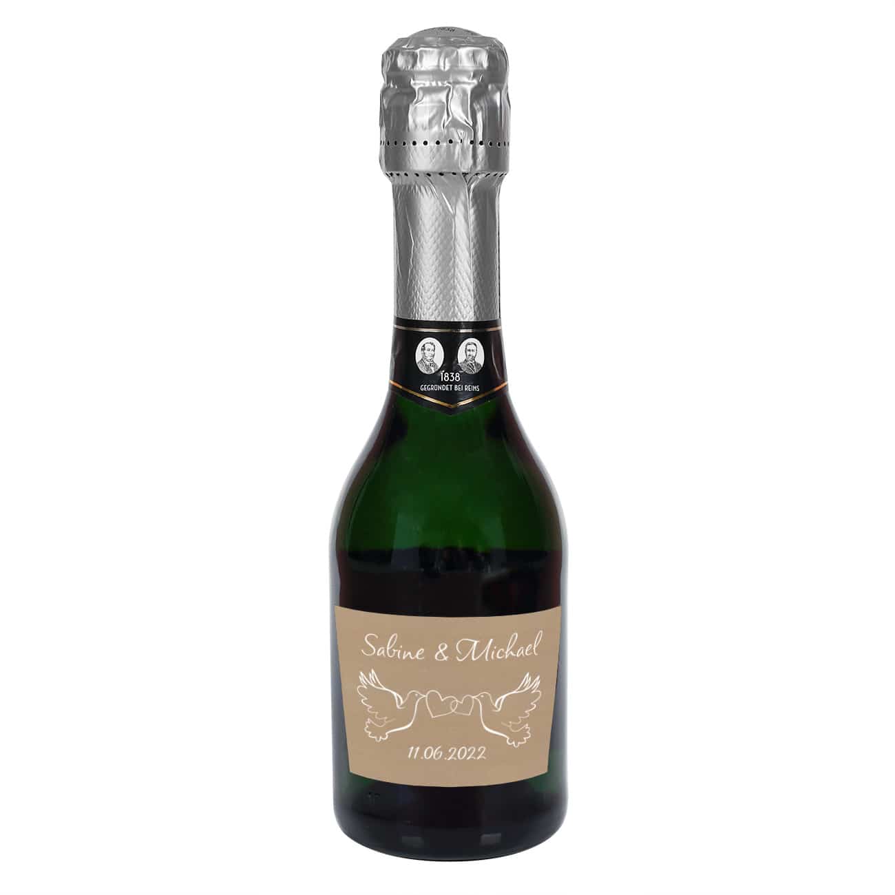 Jubiläumskarte Für Sohn & Schwiegertochter – Champagner & Tauben Design, Mit Goldfolie, 187x158 Mm