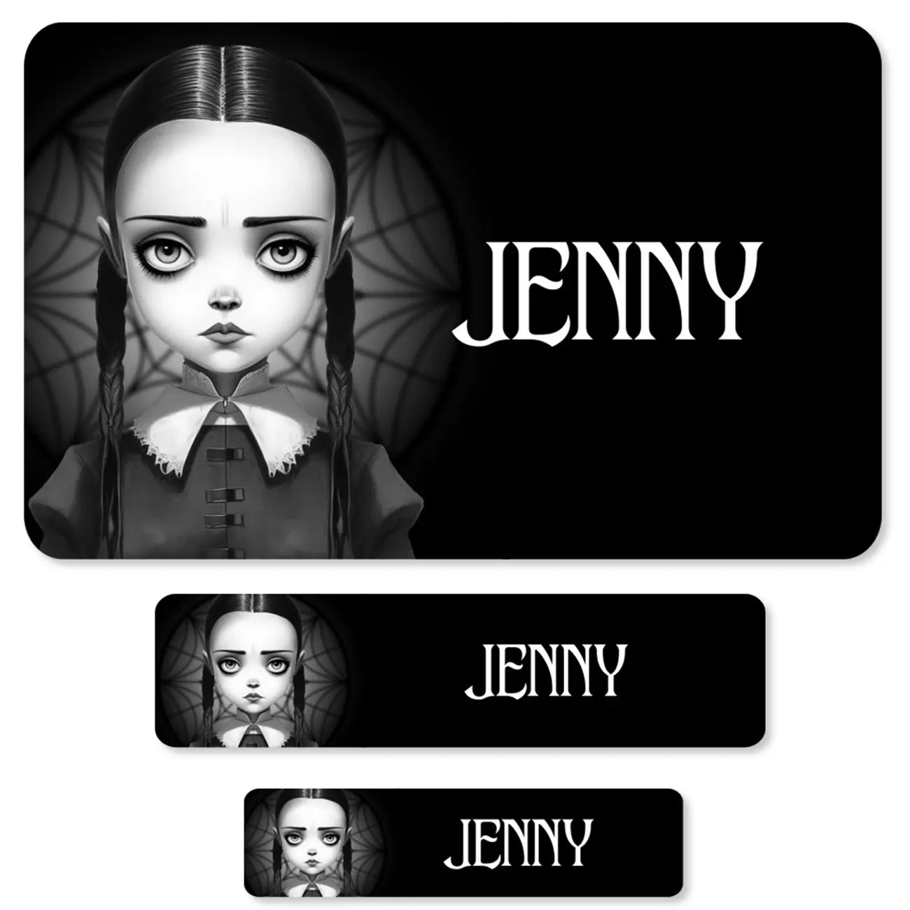 Schwarze Schulaufkleber mit Gothic Mädchen und Namensaufdruck