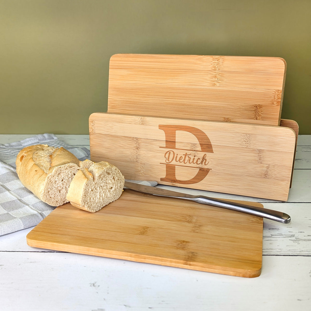 Frühstücksbrettchen-Set aus Bambus mit Ständer