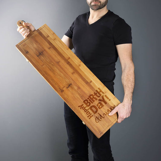 1 Meter Servierbrett aus Bambus graviert mit Name zum Geburtstag