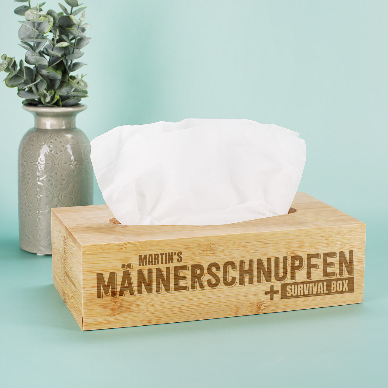 Männerschnupfen Survival Box - Taschentuchbox mit Namensgravur