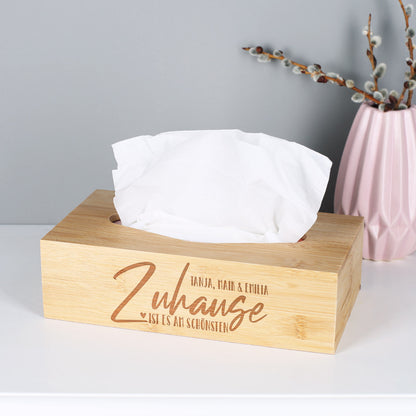 Zuhause ist es am Schönsten - Taschentuchbox mit Namensgravur