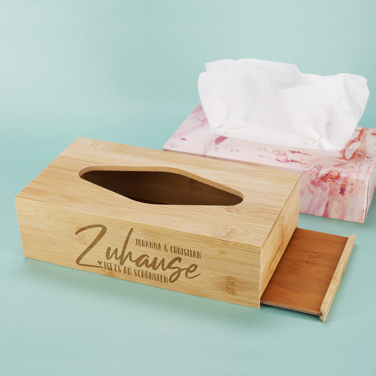 Zuhause ist es am Schönsten - Taschentuchbox mit Namensgravur
