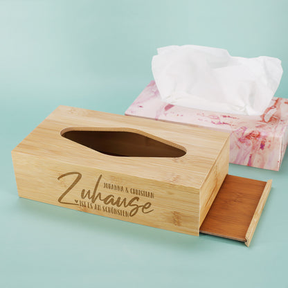 Zuhause ist es am Schönsten - Taschentuchbox mit Namensgravur