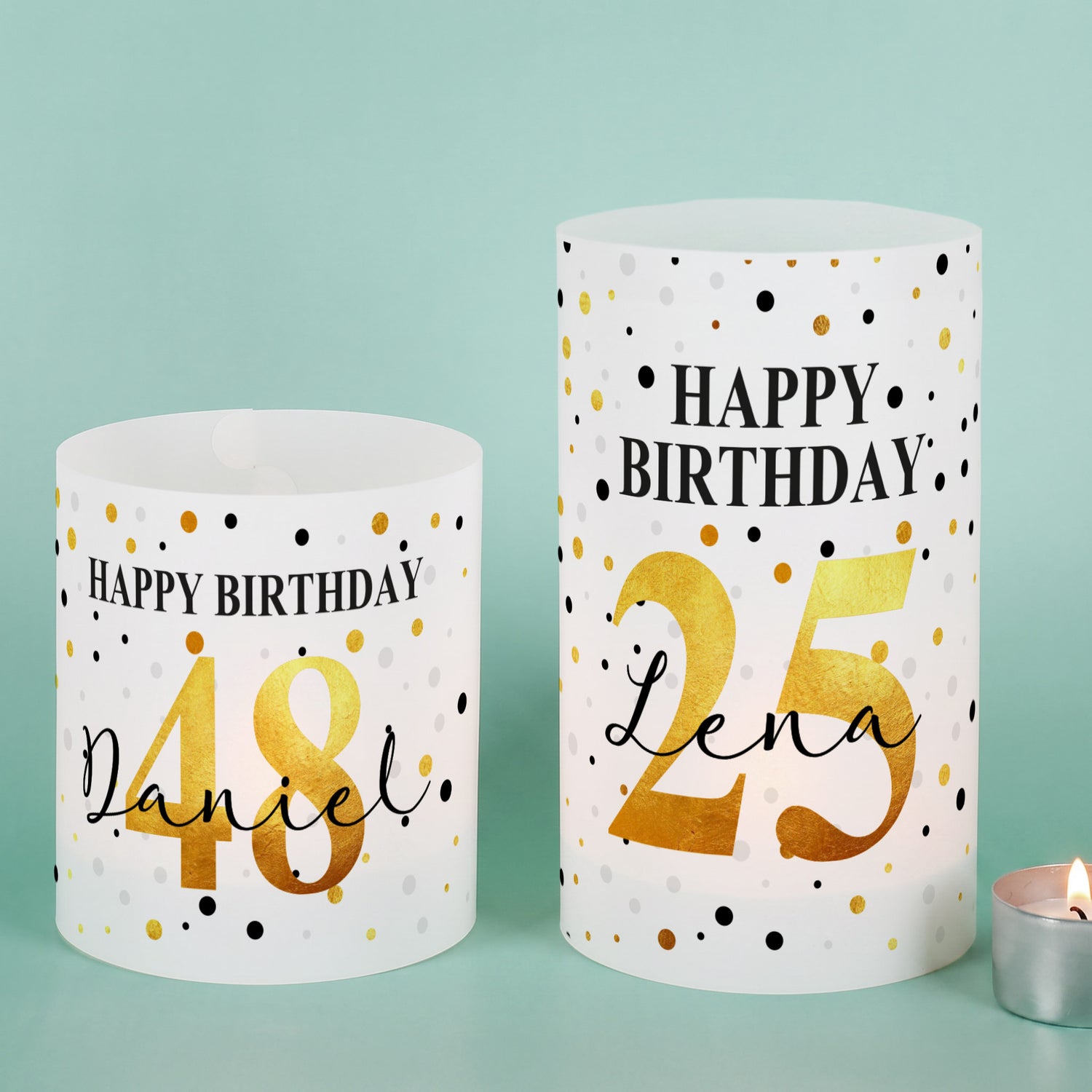 Lichthülle zum Geburtstag mit Alter und Name bedruckt