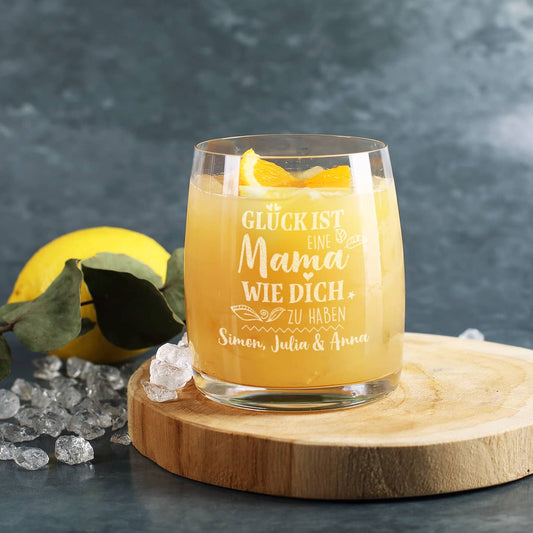graviertes Whiskyglas mit Wunschtext für Mama