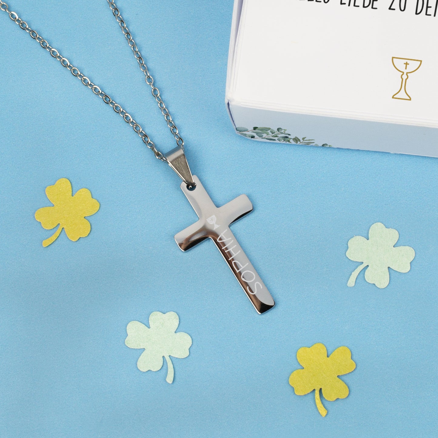 Halskette mit graviertem Kreuz zu Kommunion, Konfirmation, Taufe