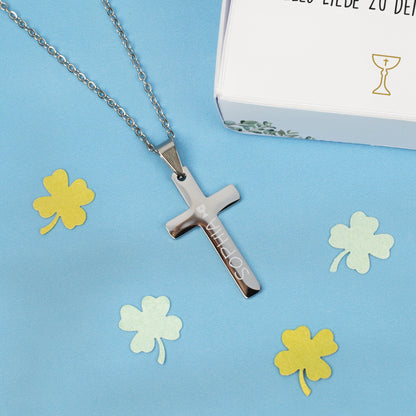 Halskette mit graviertem Kreuz zu Kommunion, Konfirmation, Taufe