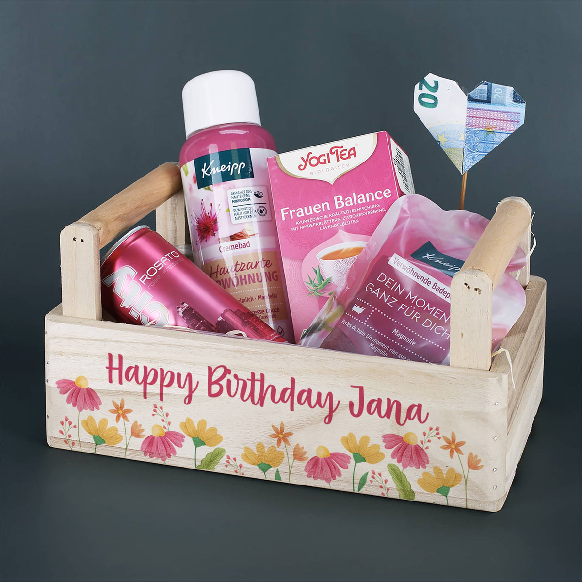 Gefüllter Geschenkkorb – Wellness, Secco und Tee für Frauen – geschenke -online.de