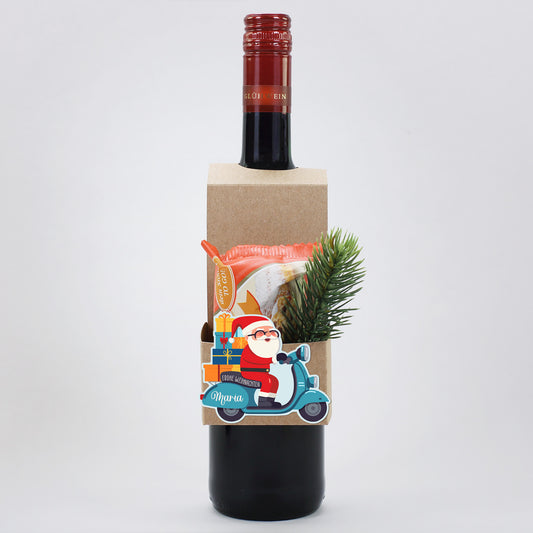 Personalisierter Flaschenanhänger mit Weihnachtsmann-Sticker