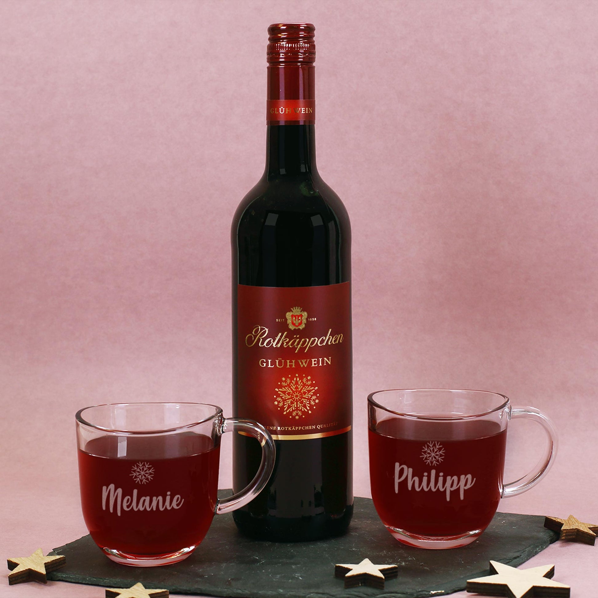 glühwein aufbewahren Hüttenzauber Geschenkset zu Weihnachten mit Glühwein, Gläsern & personalisierter Box – geschenke-online.de