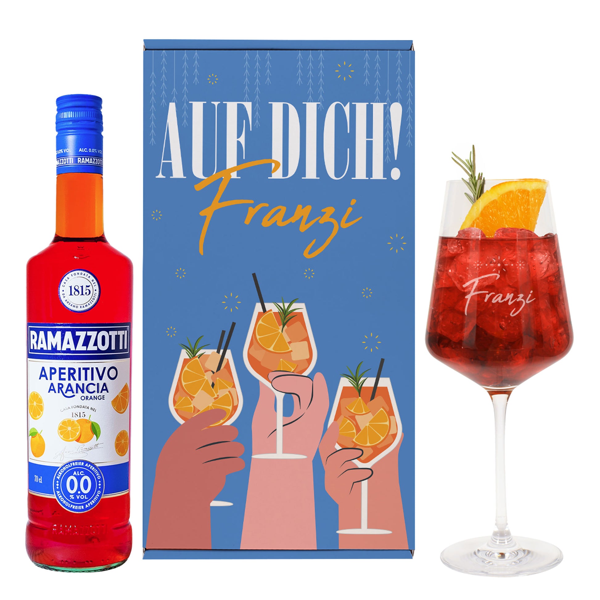 Freigestelltes Bild des gesamten Geschenksets auf weißem Hintergrund