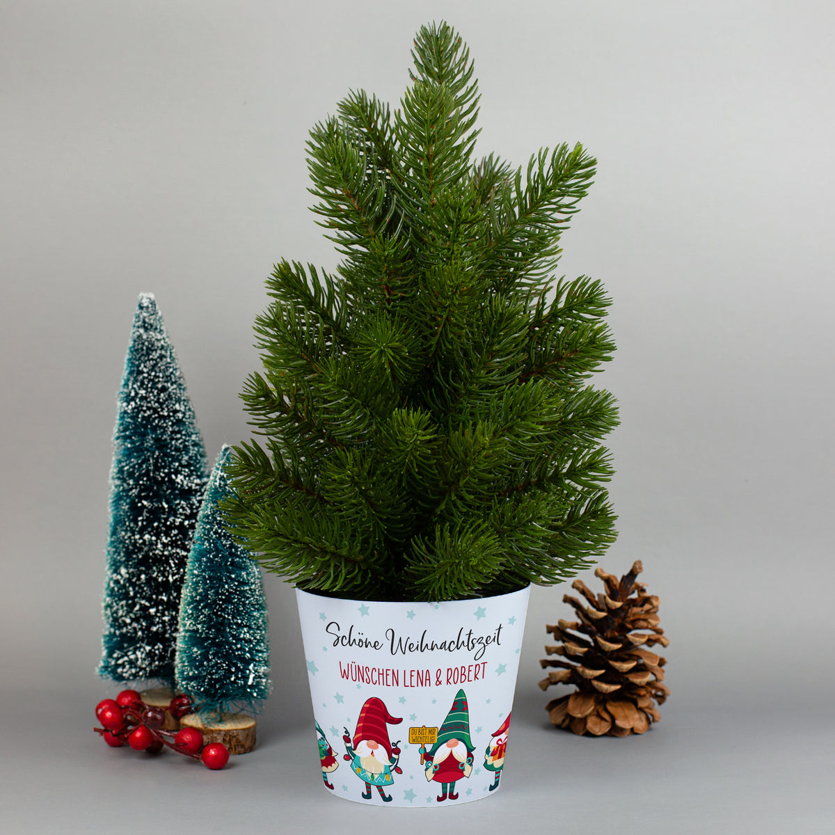 Mini Weihnachtsbaum mit Wichtelbanderole personalisiert mit Wunschtext –