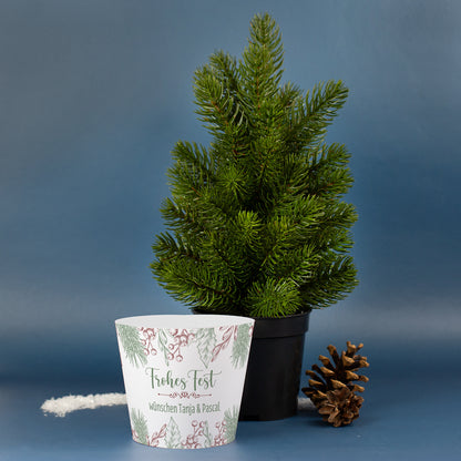 Kleiner Weihnachtsbaum mit personalisierter Banderole und Wunschtext | Weihnachtsdeko 'Frohes Fest'