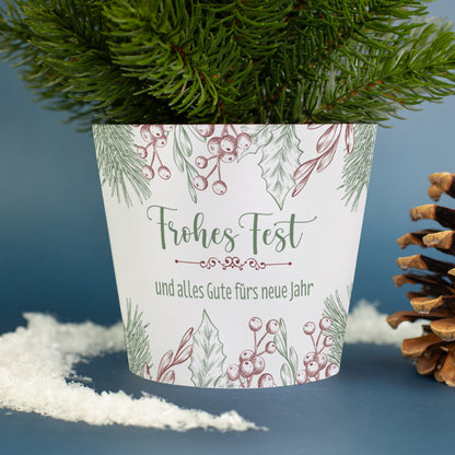 Kleiner Weihnachtsbaum mit personalisierter Banderole und Wunschtext | Weihnachtsdeko 'Frohes Fest'