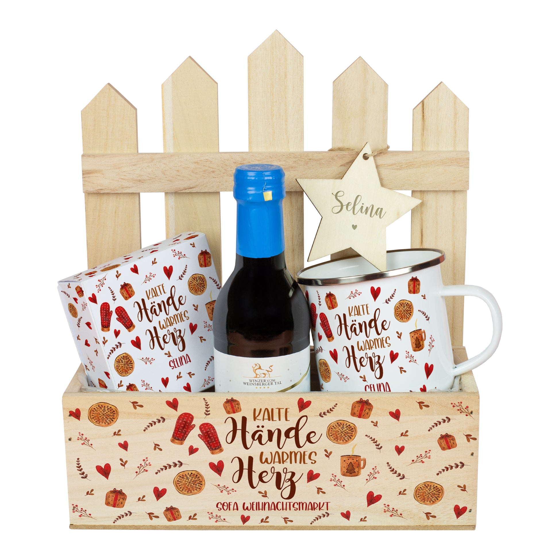 Weihnachtsmarkt-to-Go personalisiert mit Name & Text im Geschenkkorb –