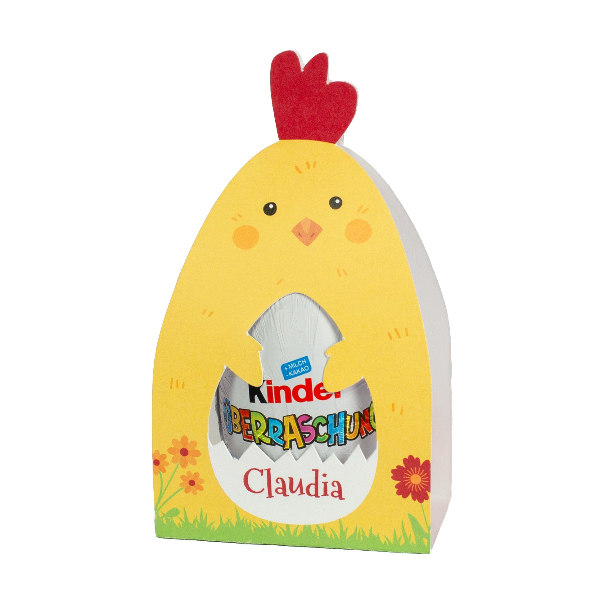 Freigestellte Küken-Verpackung mit personalisiertem Namen Claudia
