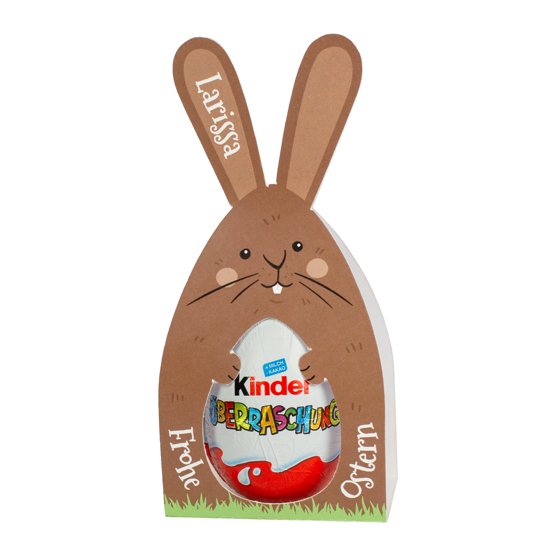 Freigestellte Hasen-Verpackung mit personalisiertem Namen Larissa