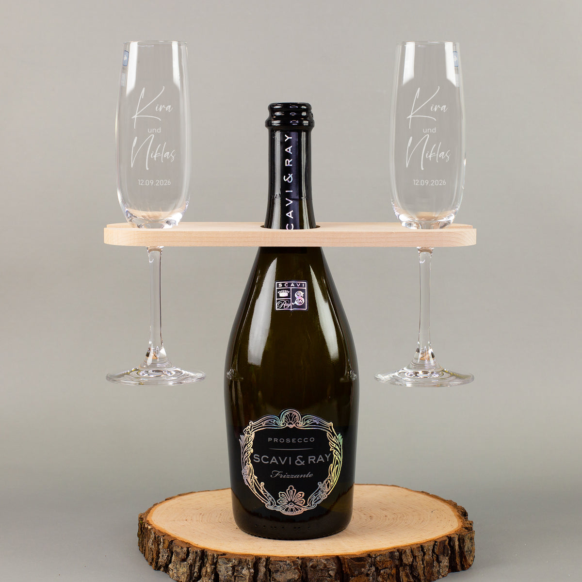 Hochzeitsgeschenk Set mit SCAVI & RAY Prosecco, Leonardo Gläsern und Weinbutler