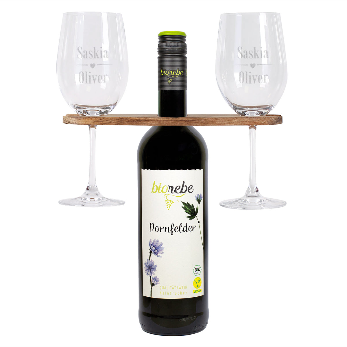 Zwei Rotweingläser mit Namen graviert, Weinbutler und Biorebe Wein | Geschenk für Paare