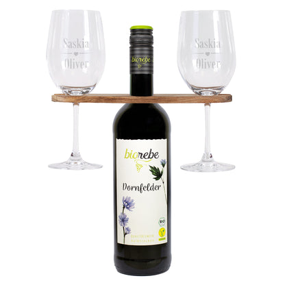 Zwei Rotweingläser mit Namen graviert, Weinbutler und Biorebe Wein | Geschenk für Paare
