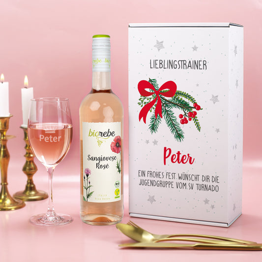 Biorebe Wein Geschenkset zu Weihnachten mit Weinglas in Geschenkbox | Weihnachtsgeschenk