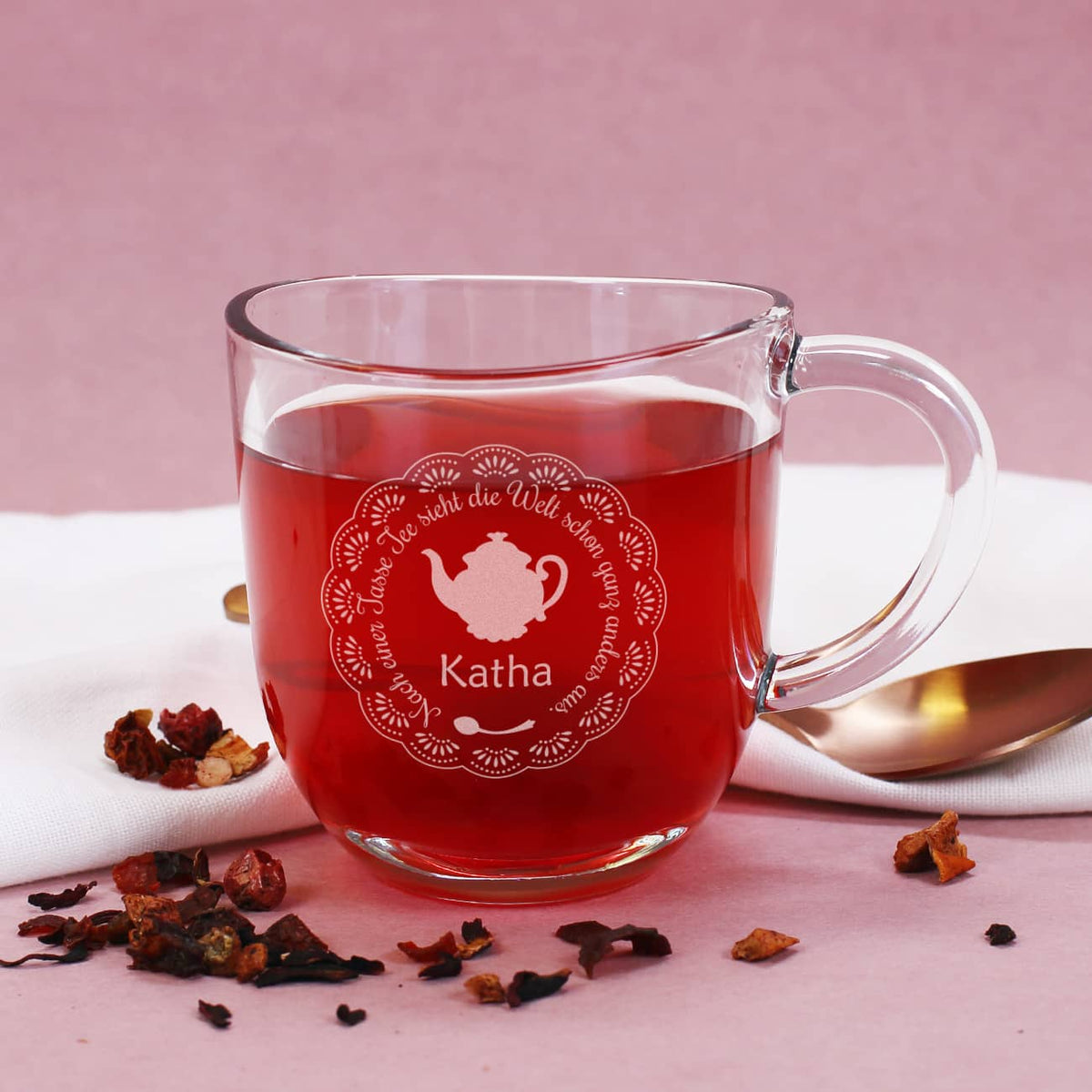 Teeset mit Früchtetee, Teeglas –