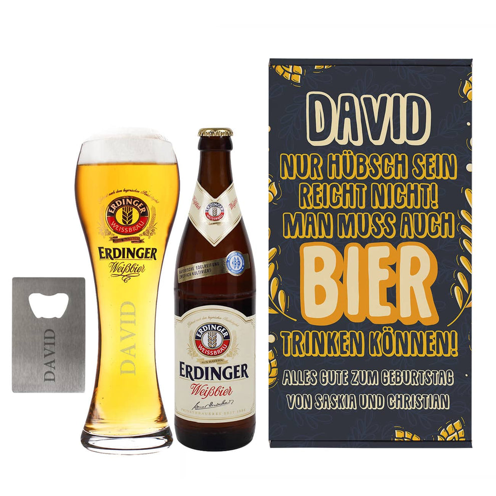 Bier Geschenkset für Männer mit Weißbier, Weizenbierglas mit Gravur ...