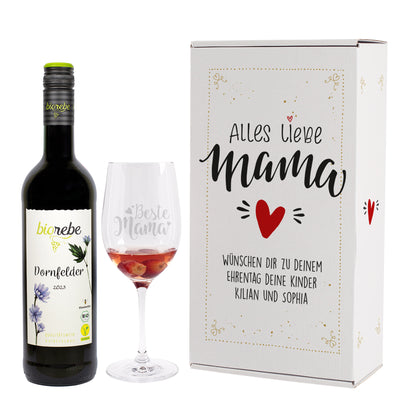 Biorebe Wein Geschenkset zum Muttertag mit Weinglas in Geschenkbox