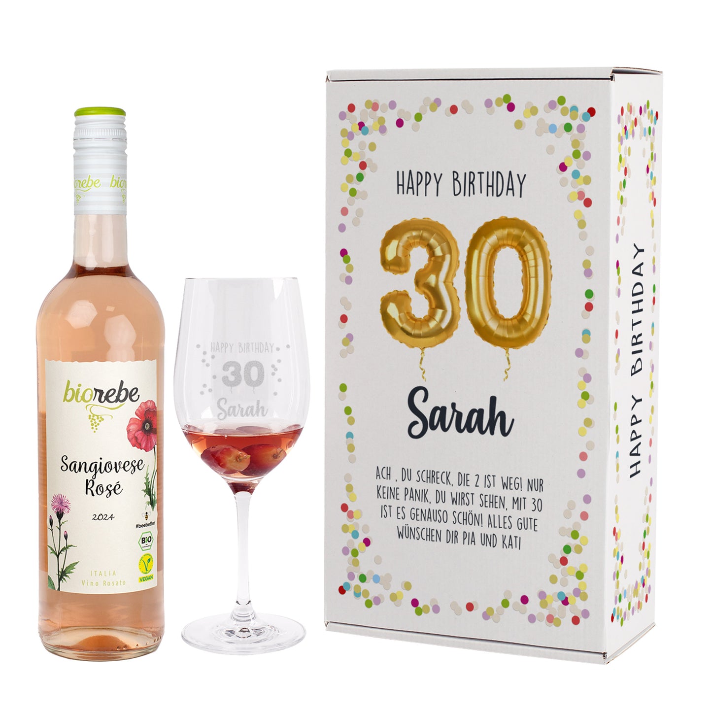 Drei Biorebe Weinsorten: Riesling, Sangiovese Rosé und Dornfelder in der Vorderansicht