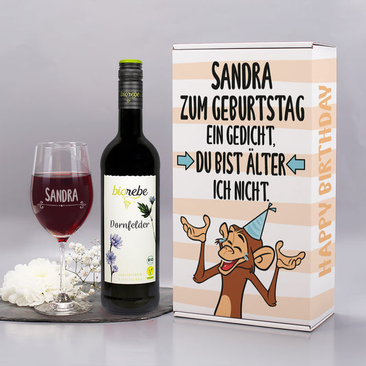Lustiges Geschenkset zum Geburtstag mit Weinglas und Wein | Biorebe Genuss