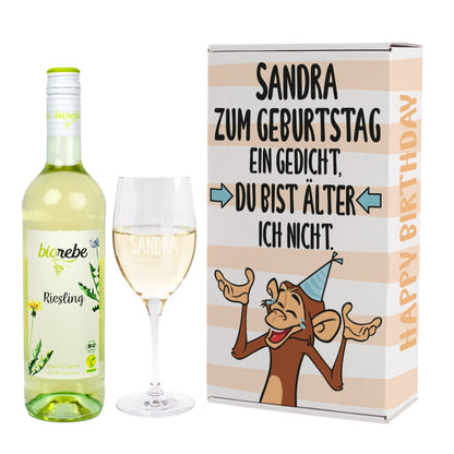 Lustiges Geschenkset zum Geburtstag mit Weinglas und Wein | Biorebe Genuss