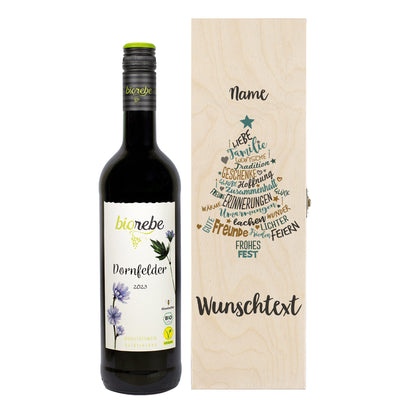 Biorebe Wein zu Weihnachten in bedruckter Holzbox | Bienenfreundlich, Nachhaltig, Vegan