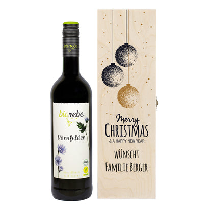 Biorebe Wein in bedruckter Holzbox zu Weihnachten | Personalisiertes Weihnachtsgeschenk