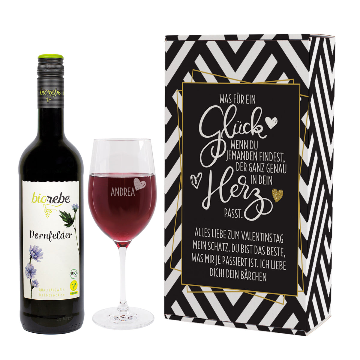 Was für ein Glück - Wein Geschenkset mit Weinglas und Geschenkbox | Biorebe Genuss