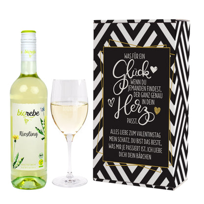Was für ein Glück - Wein Geschenkset mit Weinglas und Geschenkbox | Biorebe Genuss