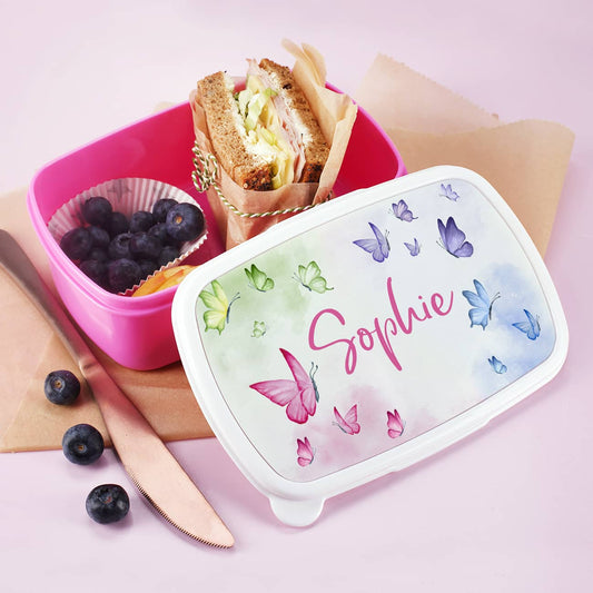 Brotdose mit Schmetterlinge Motiv und Name personalisiert