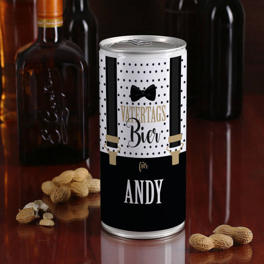 Bierdose zum Vatertag mit Hosenträgermotiv und Name